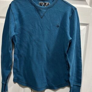 Volcom Men's Blue Thick Long Sleeve Waffle Knit